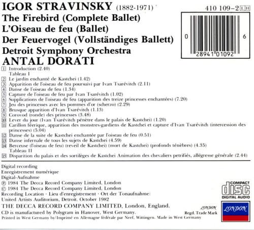 Igor Stravinsky Antal Dorati Detroit Symphony Orch/Firebird (Complete Ballet)